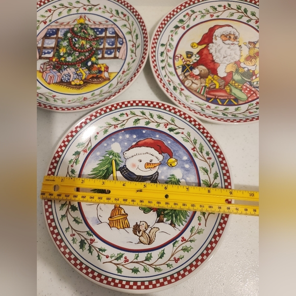 Vintage Lilian Vernon Ceramic 9in Plates Santa Christmas Snowman Tree Set Of 3 - Picture 2 of 6
